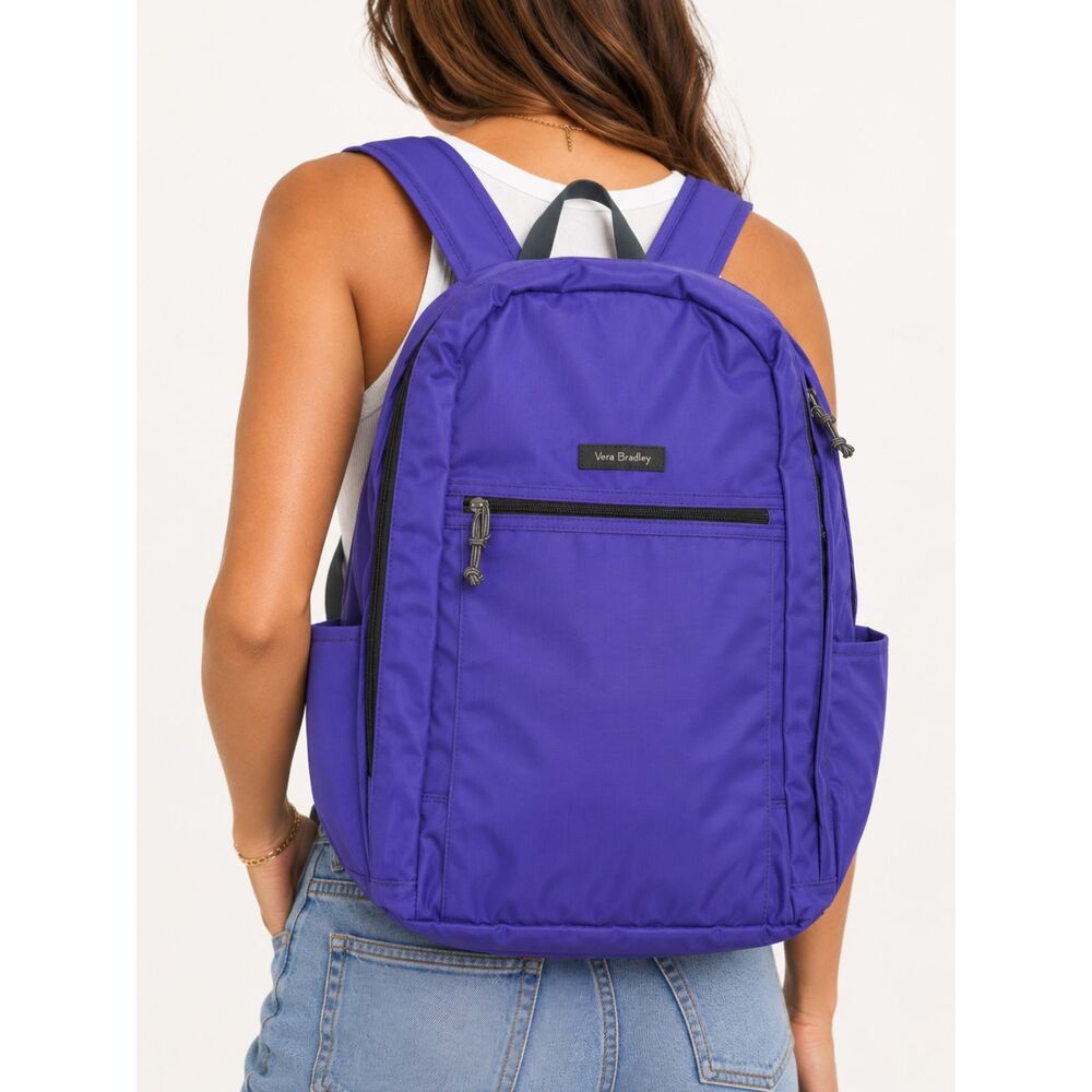 Vera Bradley Performance Twill Purple Backpack Travel School Laptop Floral